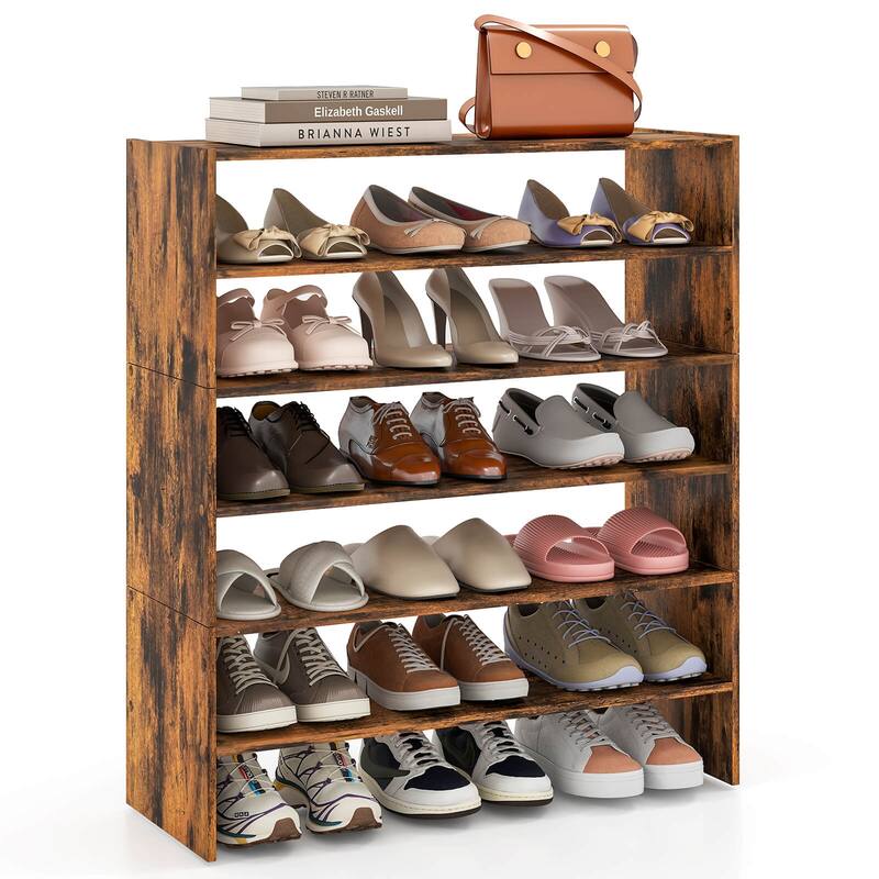 Costway 3 PCS Stackable Shoe Rack 31-Inch Horizontal Organizer 2-tier - See Details - Rustic Brown-3 PCS