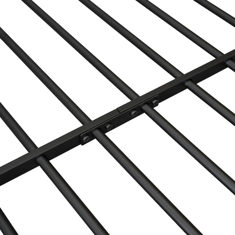 Full Size Metal Bed House Bed Frame with Shelves and Lights, Black