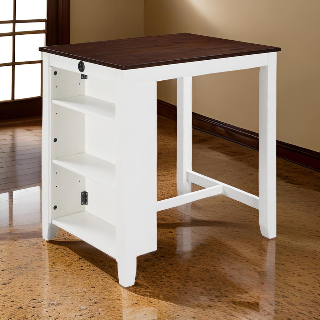 36 Inch Counter Height Small Dining Table with Shelves, USB Port, White - Brown+White