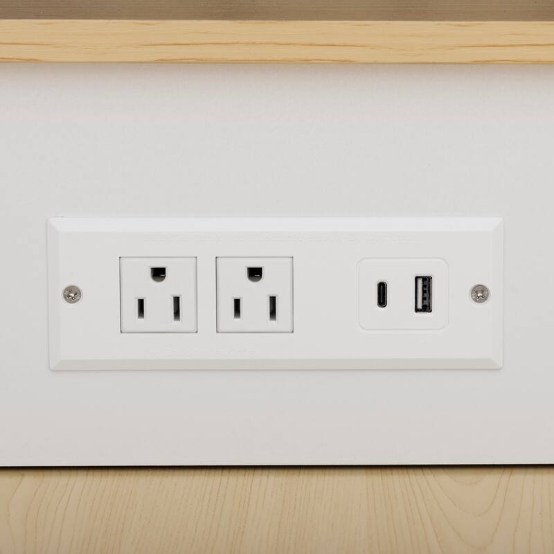 Kitchen Island with Extendable Dining Table & Power Outlet, Kitchen Table with Double-Side Storage, 2 Drawers & 2 Open Shelves