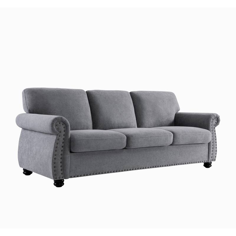 Soft Velvet 3 Seater Sofa with High-Density Foam, Grey