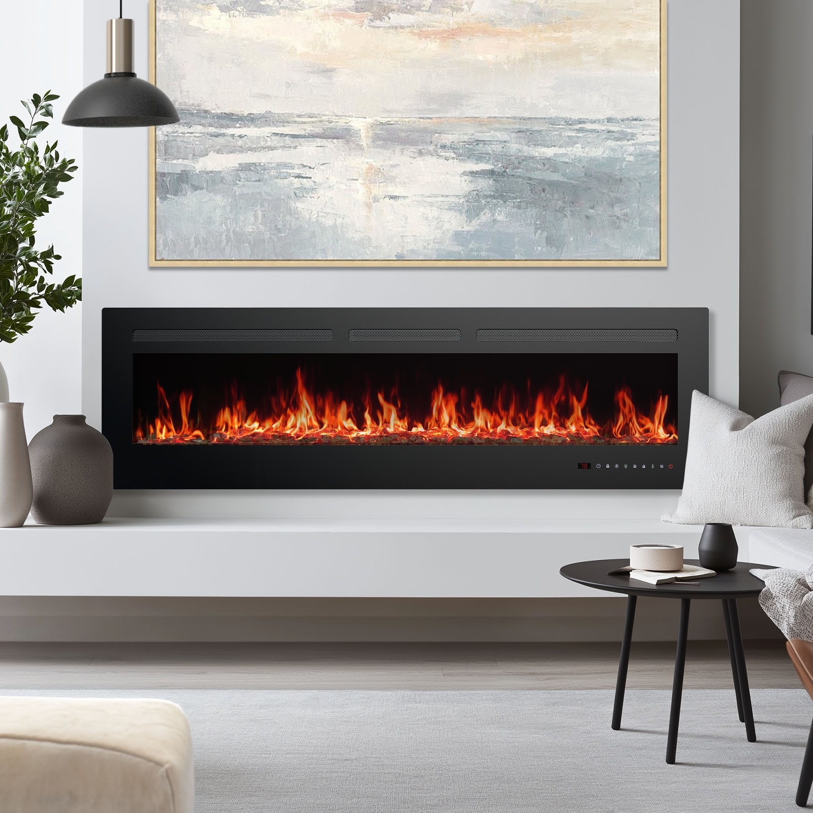 Electric Fireplace Recessed and Wall Mounted Fire Places with Remote Control, Touch Screen