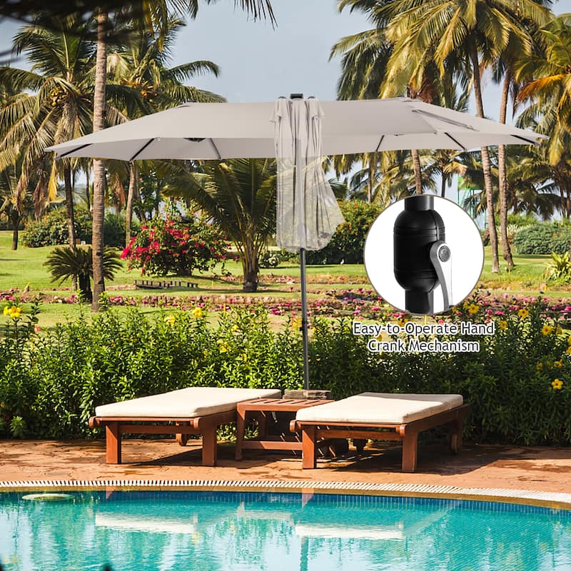 Gymax 15Ft Solar LED Patio Outdoor Double-Sided Umbrella w/ 48 Lights