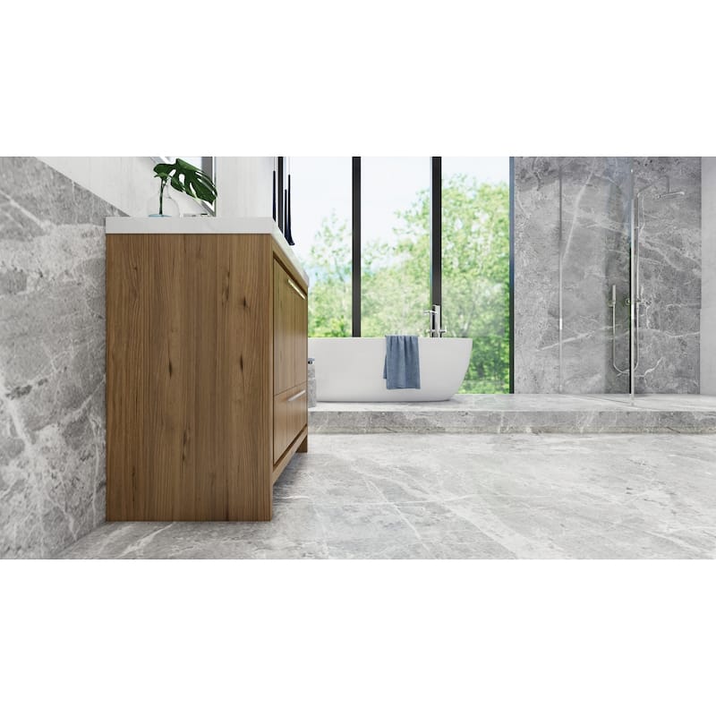 dolce 36 natural oak finish freestanding bath vanity with single basin reinforced acrylic top