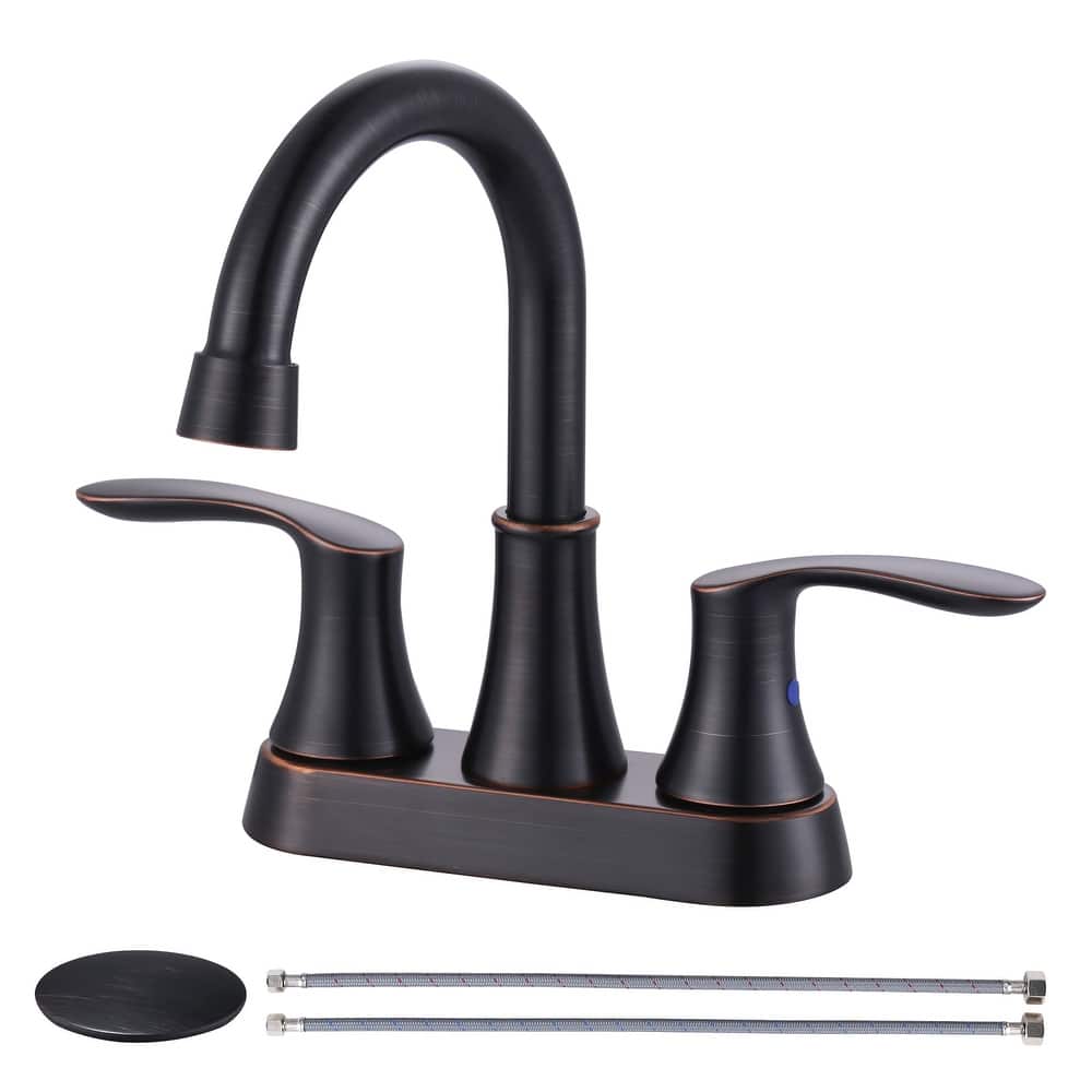 WOWOW 4 in. Centerset Double Handle High Arc Bathroom Faucet