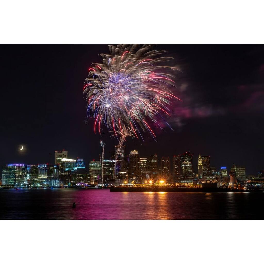 City of Boston MA Fireworks Over the Harbor by Wayne Collamore Art Poster - Print On Demand - 24 x 36 Inch