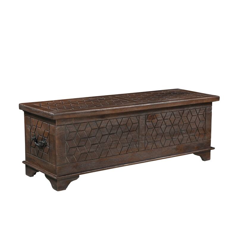 Clara Carved Solid Wood Storage Ottoman
