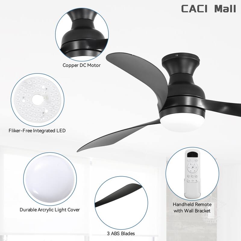 52/60 Inch Ceiling Fan with Integrated LED Light and Remote Control Quiet DC Motor