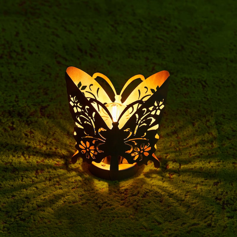 Glitzhome Set of 2 Outdoor Metal Bird/Butterfly Cutout Solar Lantern with Bulb