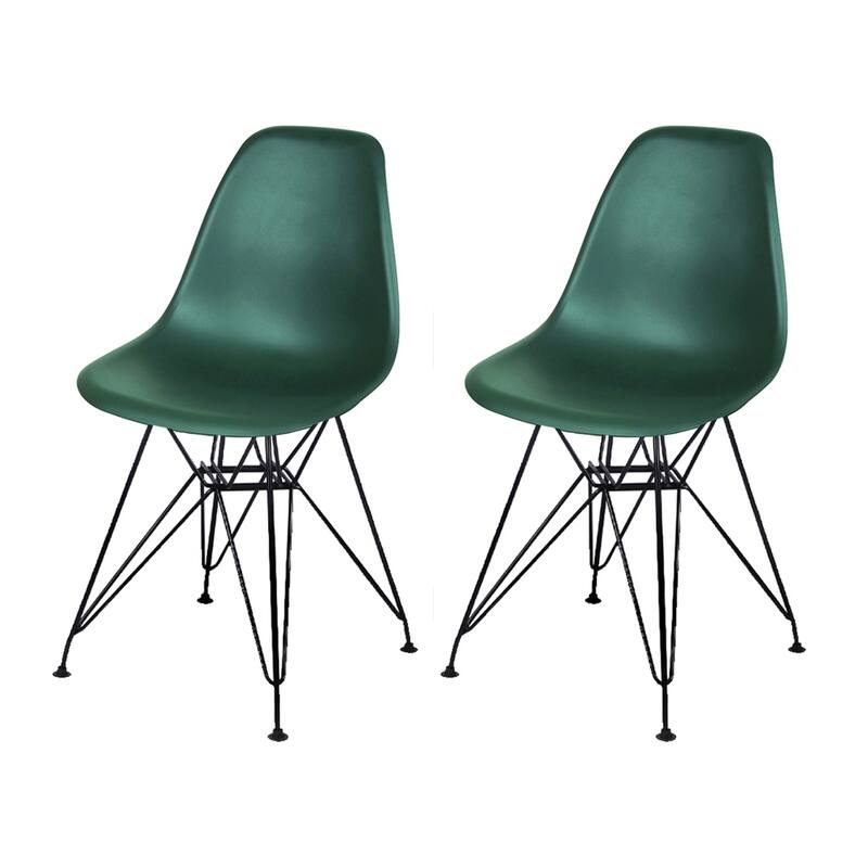 Armless Plastic Shell Side Dining Chairs with Metal Legs-Set of 2 - Dark Green