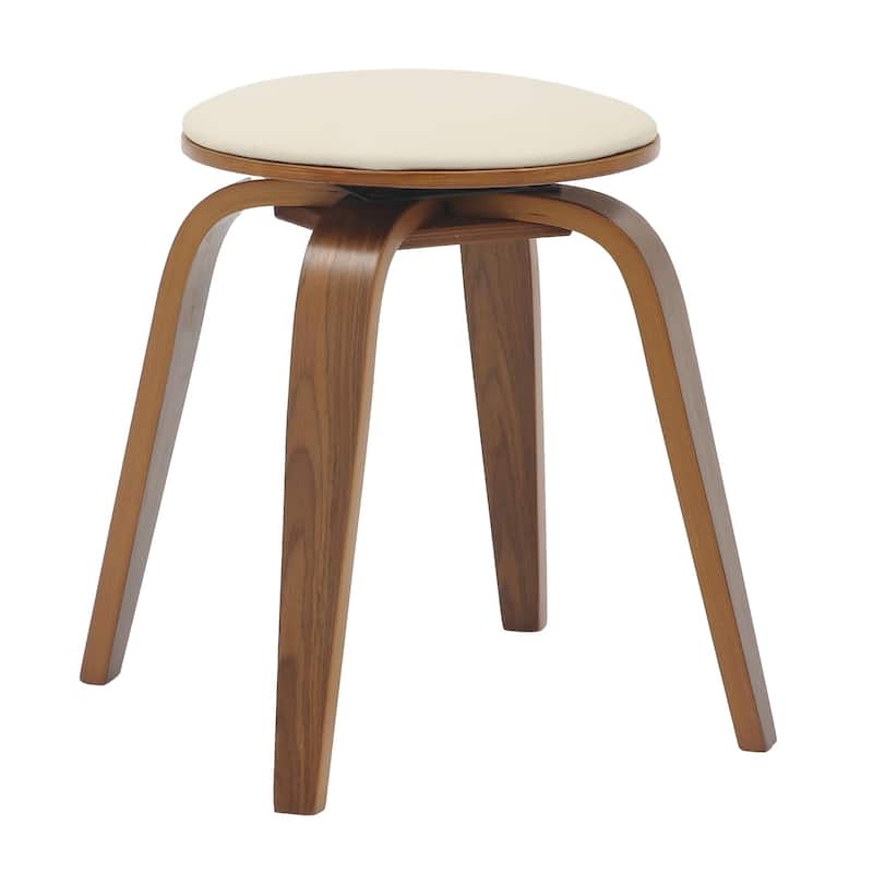 18 in. Leather Counter Stool Round Swivel Seat Poplar Wood Legs - Walnut/Light Taupe
