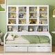 preview thumbnail 29 of 53, Full Size and Twin Size Wooden Daybed with Glass-Door Storage Cabinets, Built-in LED Lighting and Shelves White - Twin
