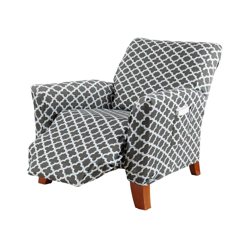 Premium Stretch Printed Recliner Slipcover - Charcoal