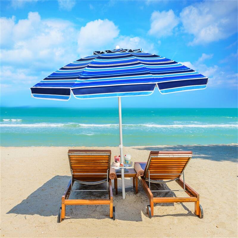 Large 7.2 ft Beach Umbrella with Adjustable Tilt and Sun Protection and Sturdy 8-Rib Frame - 7.2'Dia x 7.2'H