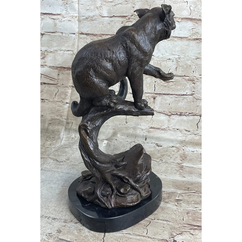 Cougar Panther Jaguar Imitative Cat Collector Bronze Marble Base Bookend Statue Art Decor
