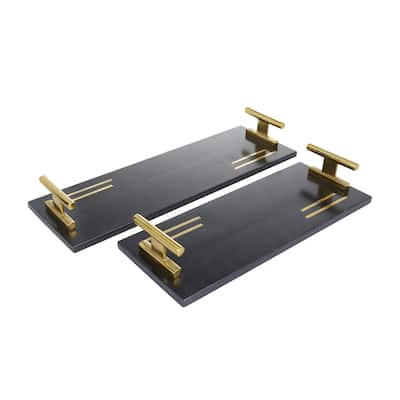 Marble Living Room Decor Tray with Gold Handles - Set of 2 Black - Roche River Decor