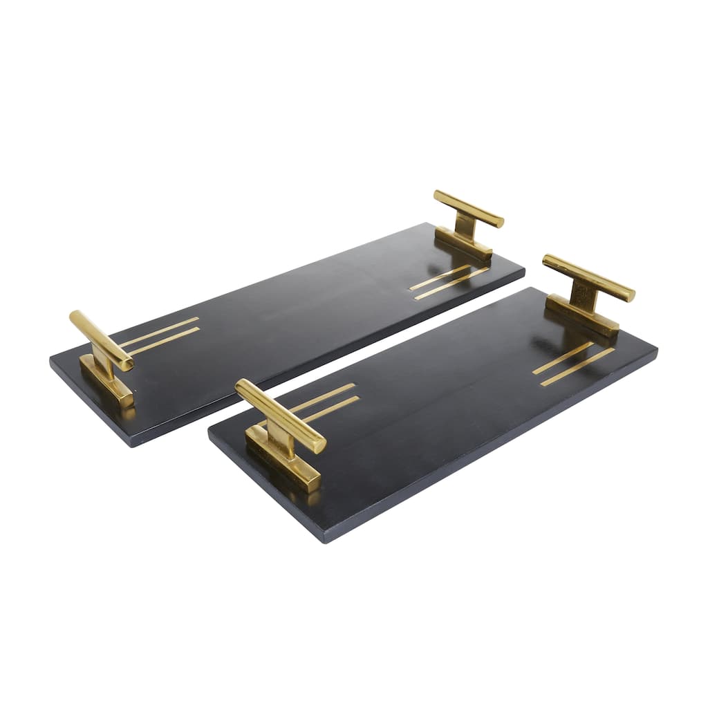 Marble Living Room Decor Tray with Gold Handles - Set of 2 Black - Roche River Decor