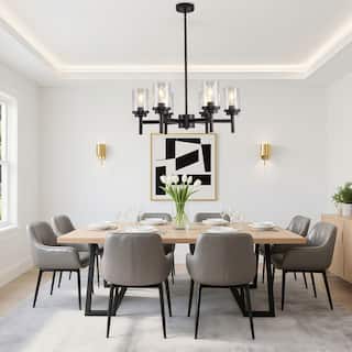 Modern Black Farmhouse Chandelier with Clear Glass Shades Adjustable Hanging Light for Dining Room Kitchen Island