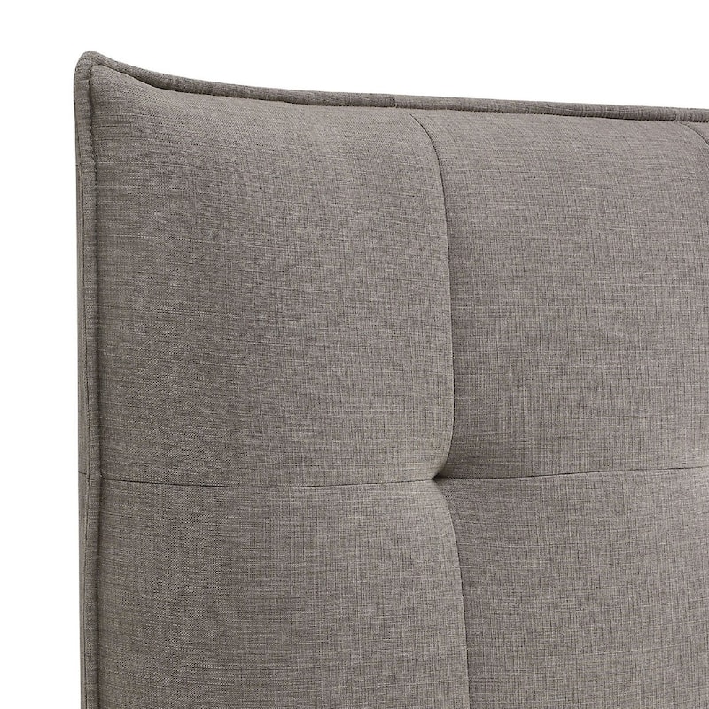Amy Full Size Headboard, Knife Edges, Tufted Linen, Gray