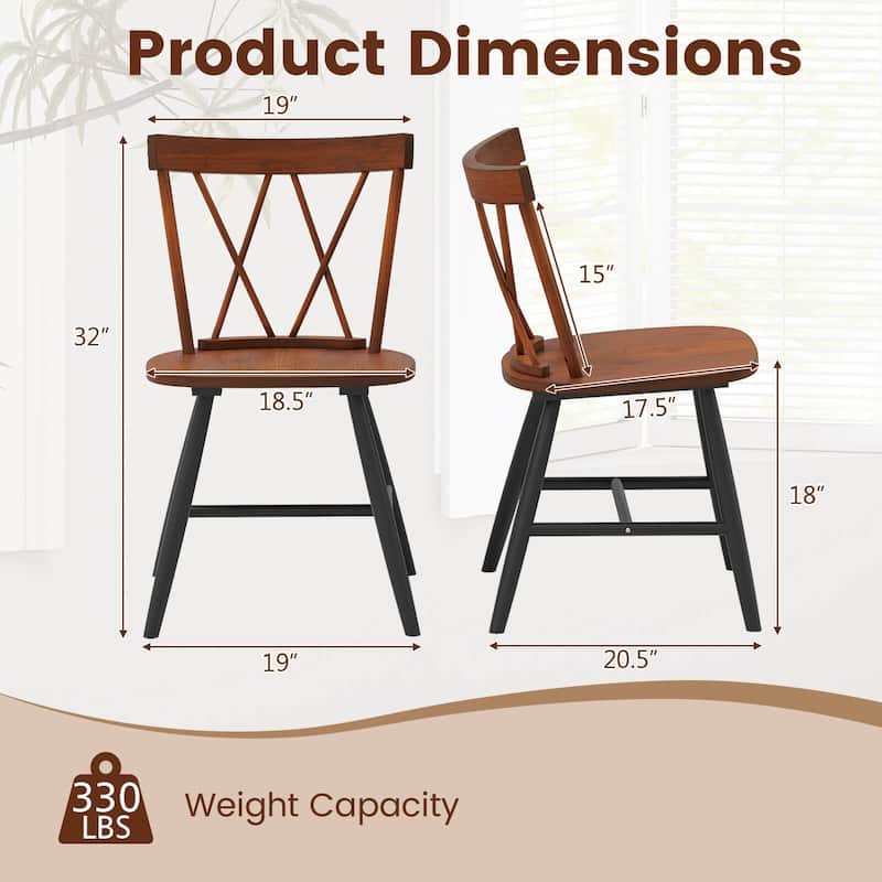 Costway Dining Chairs Set of 2/4 Farmhouse Kitchen Chair with Rubber