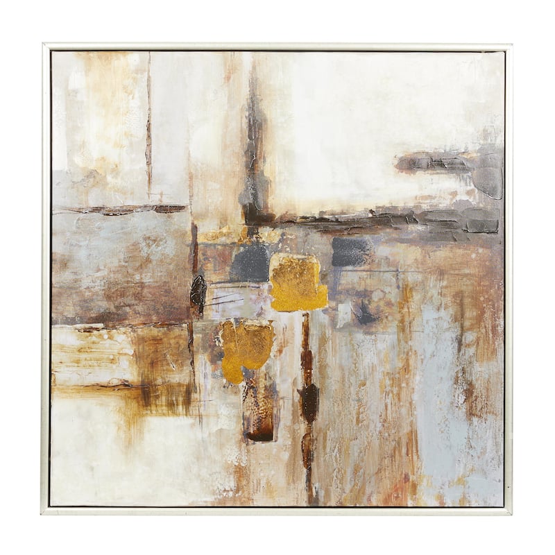 Brown Canvas Abstract Living Room Framed Wall Art with Silver Frame