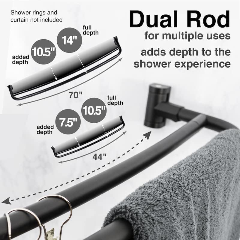 Double Curved Shower Curtain Rod Adjustable 44 to 70 inches by JS Jackson Supplies