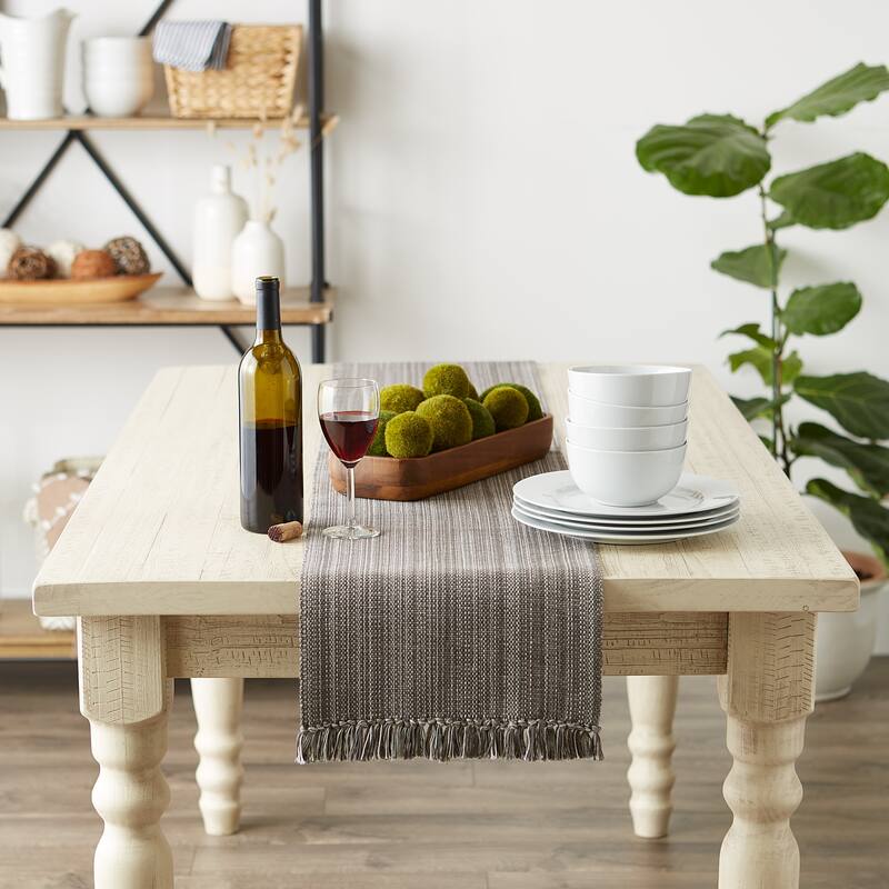 DII Variegated Taupe Fringe Table Runner 13x72
