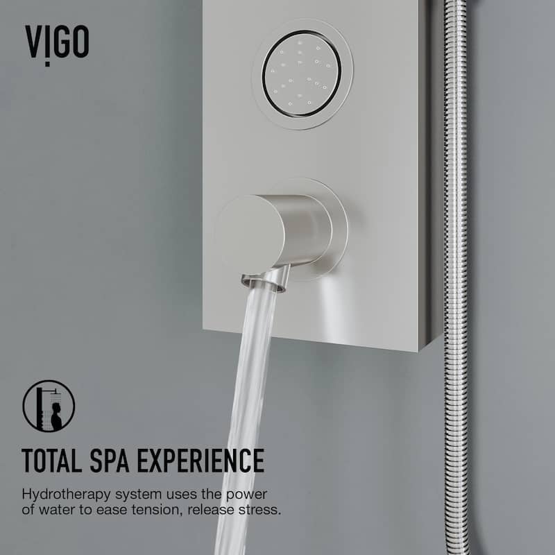 VIGO Bowery 59" H x 6" W 4-Jet Shower Panel with Round Shower Head and Tub Filler
