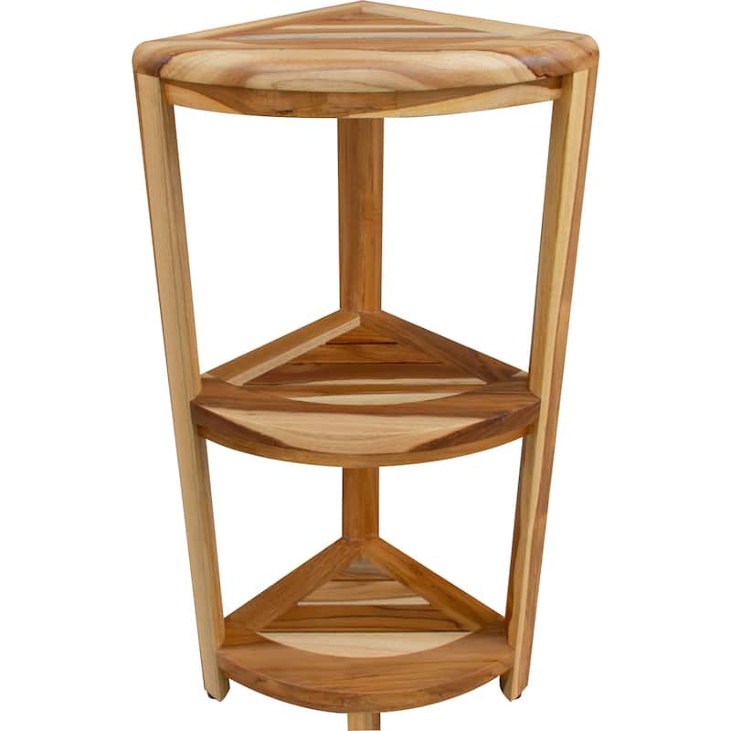 Compact Teak 3 tier Corner Shower Outdoor Bench in Natural Finish - 33" x 12" x 12"
