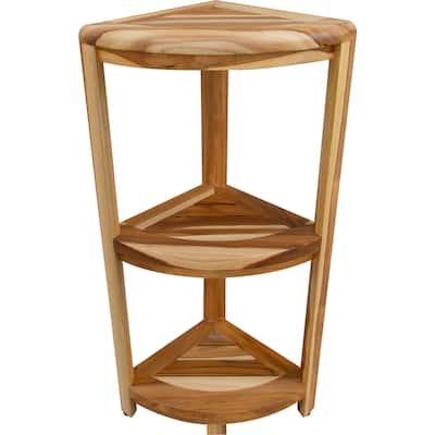 Compact Teak 3 tier Corner Shower Outdoor Bench in Natural Finish - 33" x 12" x 12"