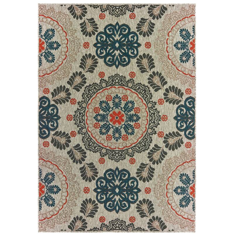 Kourou Grey Blue Floral Outdoor Casual Area Rug