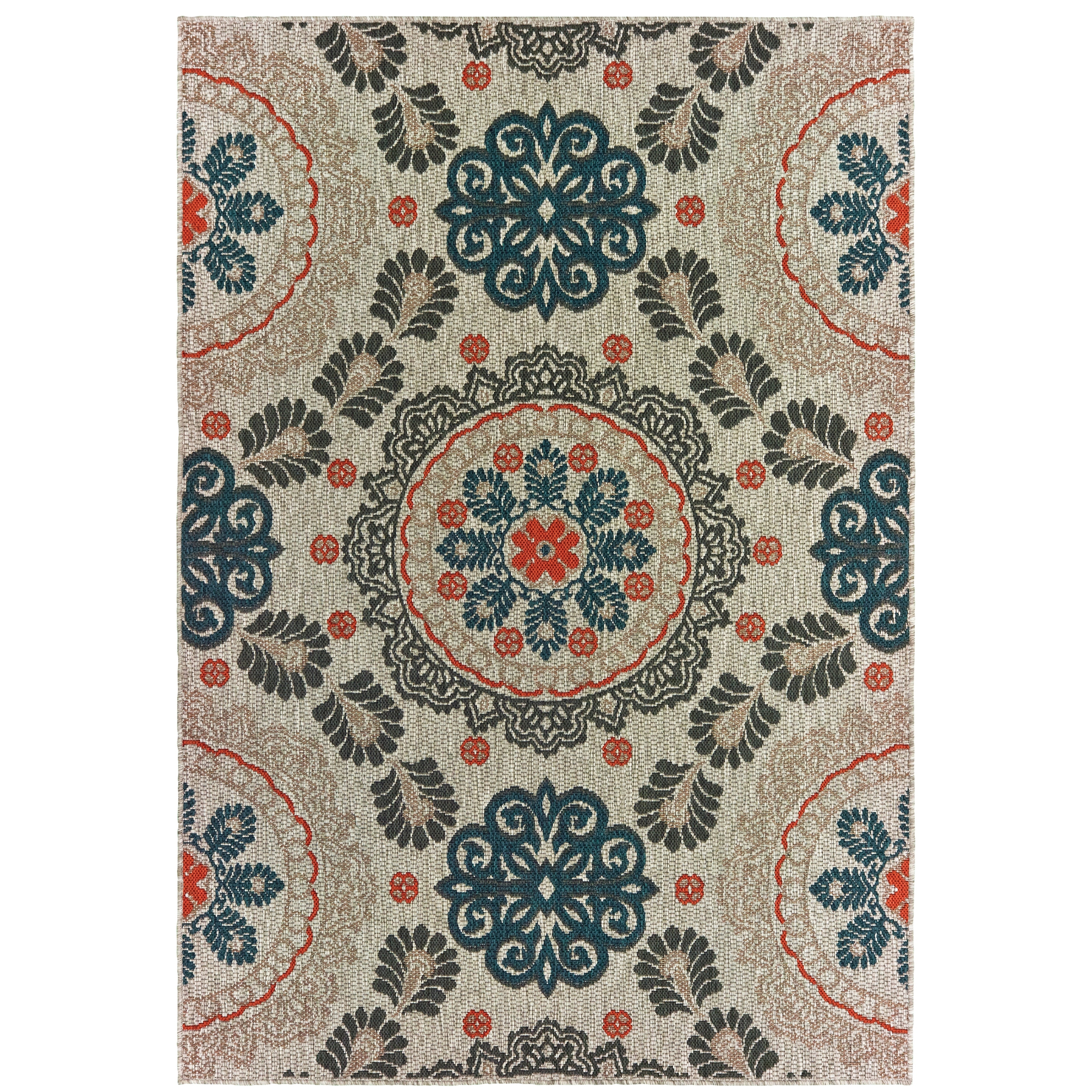 Vista Home Higgins Medallions Grey/ Blue Indoor/ Outdoor Area Rug
