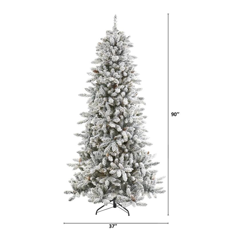 7.5' Flocked Livingston Fir Artificial Christmas Tree with Pine Cones