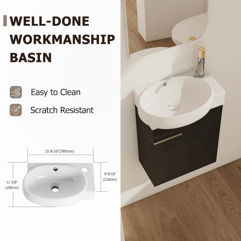 Soft Close Doors Bathroom Vanity With Sink,16 Inch