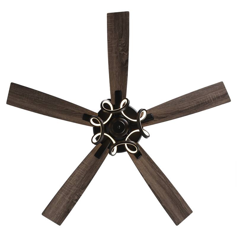 52" Contemporary Black Dimmable LED Ceiling Fan with Light and Remote