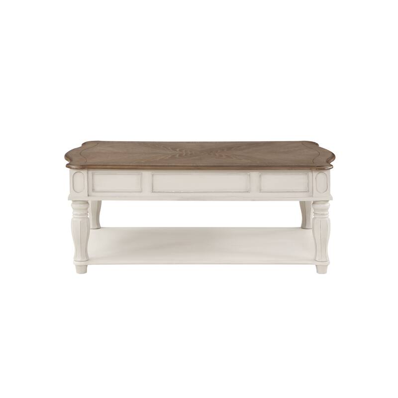 Transitional Coffee Table w/Lift Top in Oak & Antique White Finish