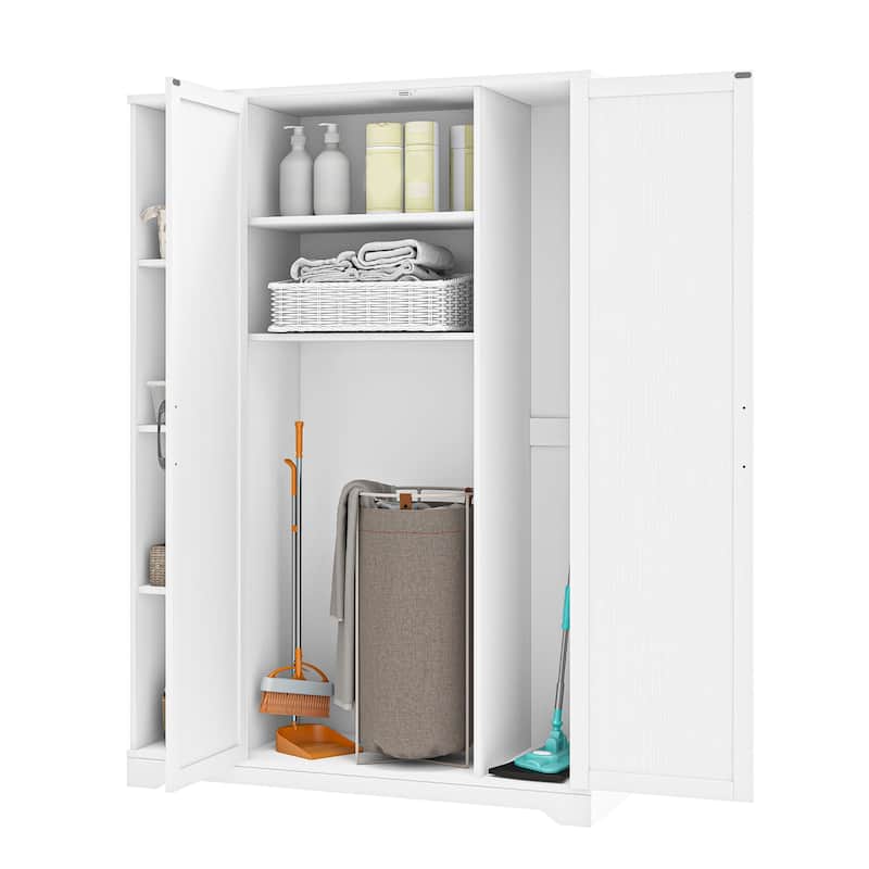 Moasis Farmhouse Wooden Barn Door Cleaning Cabinet with Storage Rack and Hanging Rods