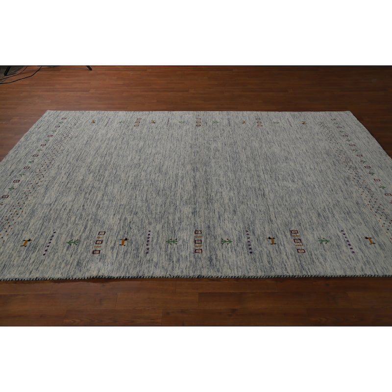 Hand Knotted Oriental 100% Wool Carpet Tribal Tribal Greys & Charcoal Gabbeh Area Rug - 8' 10'' X 6' 1''