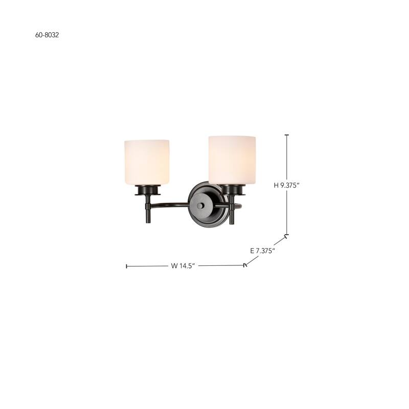 Warren 2 Light Vanity Gun Metal with Satin White Glass - Gun Metal