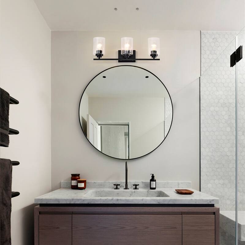 Matte Black 3-Light Vanity Lights with Seedy Glass