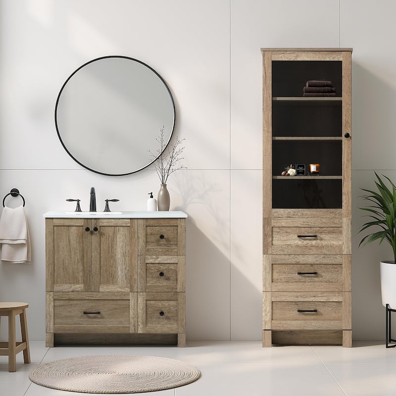 Fresco 16-28 Inch Bath Storage Glass Cabinet