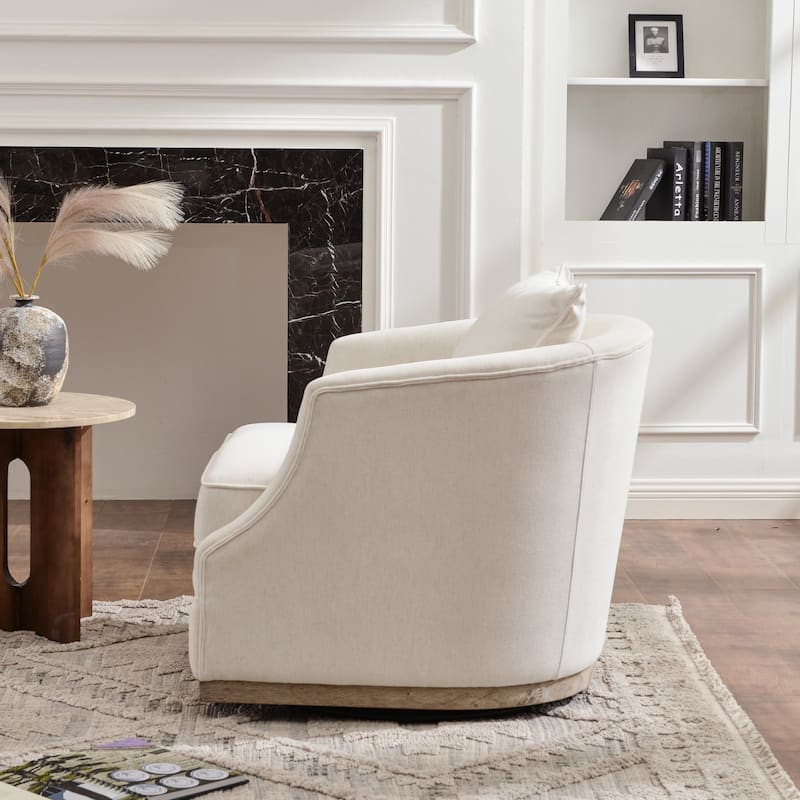 KINWELL 31" Wide Linen Fabric Upholstered Swivel Barrel Accent Chair