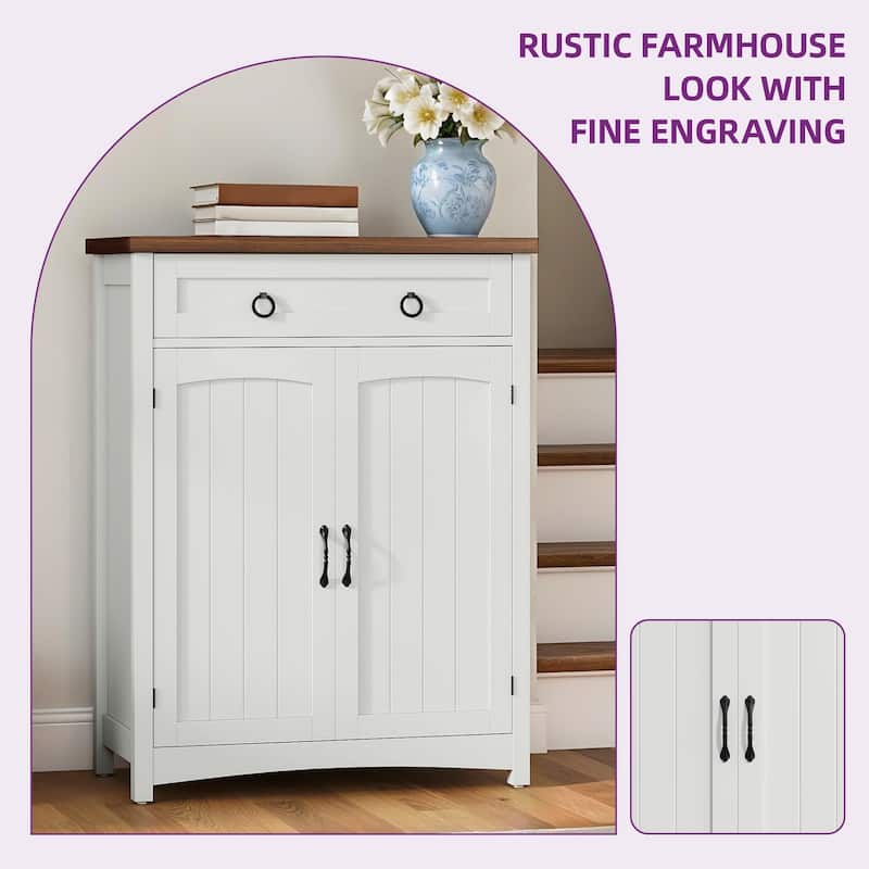 Moasis 5-Tier Farmhouse Shoe Cabinet with Drawer and Door, 20 Pairs Shoes Storage Organizer for Entryway