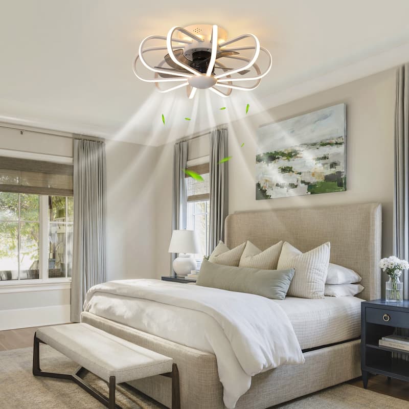 Starsky 23'' Drum Flush Mount LED Ceiling Fan with Light,6-Speed Low Profile Smart APP Control Ceiling Fan with Remote