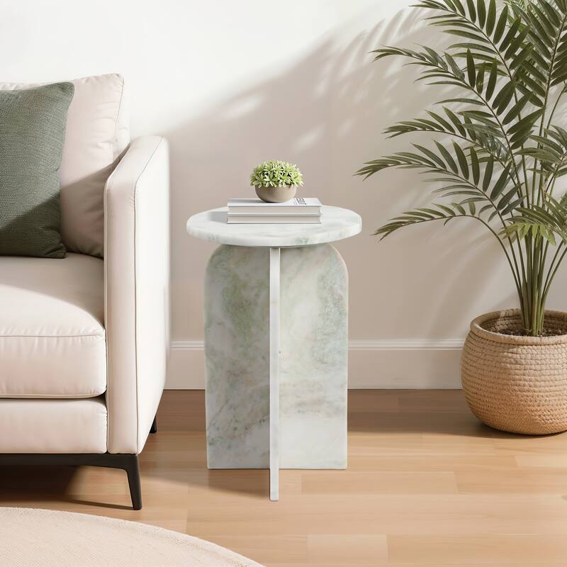 Marble Accent Table Modern Sculptural Architectural Split-Base Design