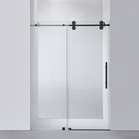 Villena 52" W x 78" H Single Sliding Shower Door,Matt Black - 52 inches