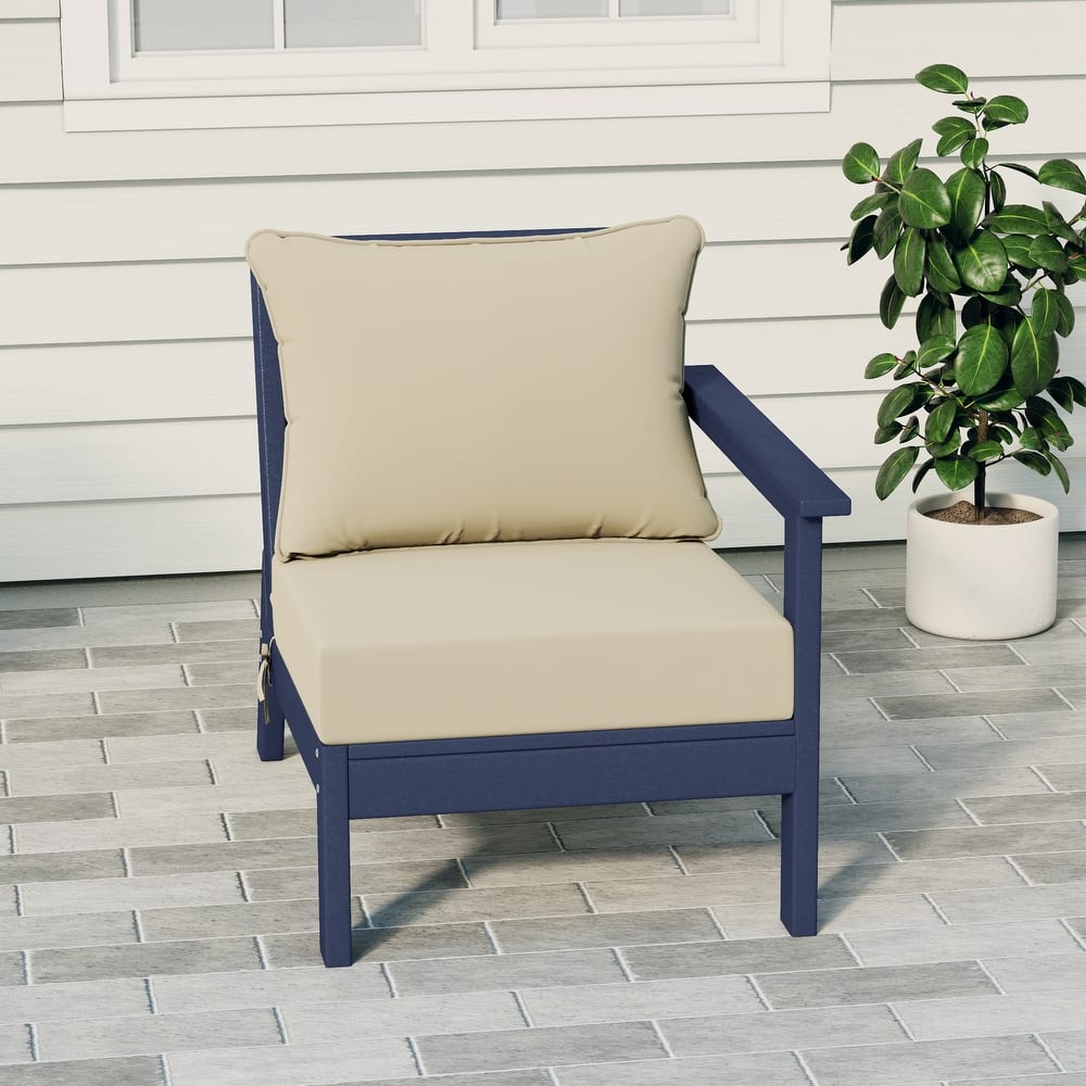 Birchwood All Weather HDPE Outdoor Patio Deep Seating Navy Blue Right Arm Facing Chair With Cushions (1-Piece)