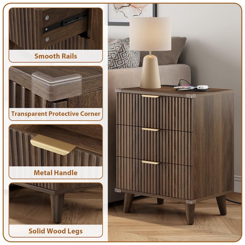3 Drawer Dresser for Bedroom Nightstand with Charging Station