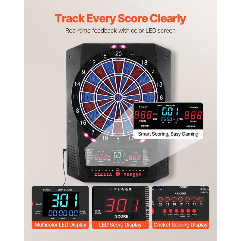 Premium Electronic Dartboard with LED Display 45 Games 8 Player Digital Scoring Soft Tip Darts Set - 24 x 18.2 x 1.97 inch