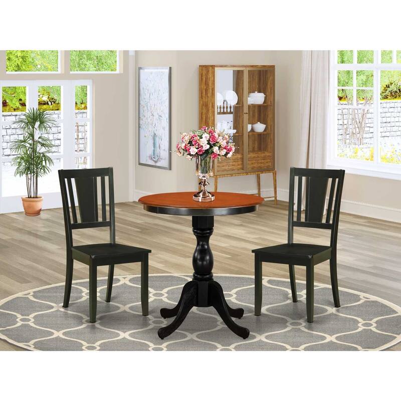 3-Piece Black and Cherry Finish Solid Wood Top - Dining Room Set - Seats 4